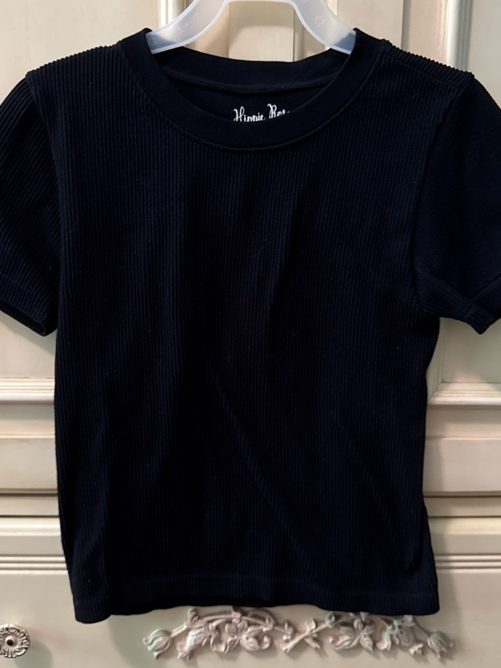 Hippie Rose Black Ribbed Short Sleeve Juniors Tee